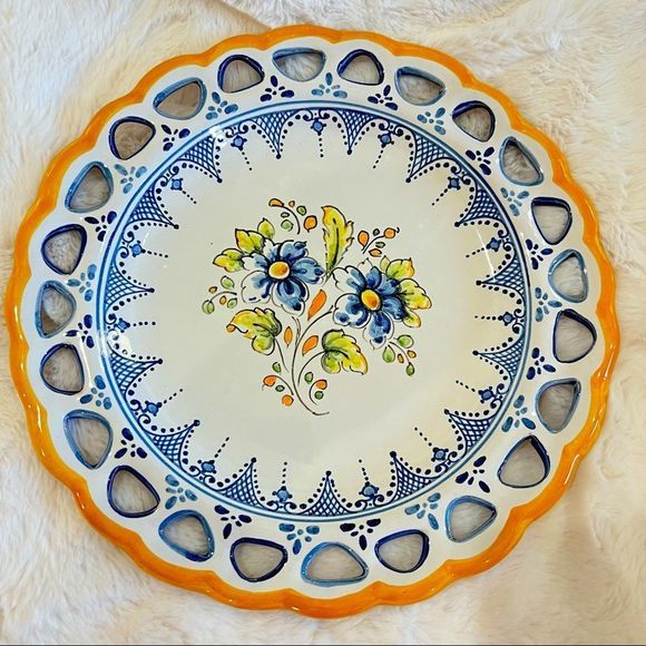 Talavera Other - Vintage Talavera Latticed Plate Hand Painted Floral Can Hang On Wall Mexico